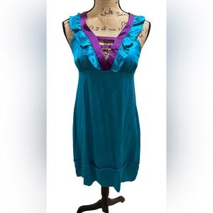 Anthropologie- Postella Danae Elegant Teal and Purple Women's Dress